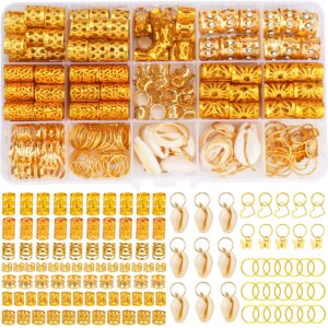 jalancy 202 pcs hair jewelry for women braids, locs jewelry dreadlocks beads hair braid rings hair cuffs shells heart butterfly hair pendants hair clips for dreadlock accessories (gold)