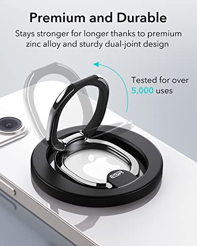 ESR for MagSafe Ring Holder (HaloLock), MagSafe Phone Grip, Magnetic Phone Ring Holder, Magnetic Phone Grip with 2-Way Adjustable Stand for iPhone 16/15/14/13/12 Series, MagSafe Accessories, Black