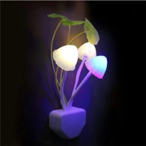 Sensor Led Night Light, Color Changing Plug-in LED Mushroom & Lotus Dream Bed Lamp Nursery Baby Bed Flower Lamp Cute Mushroom Night Light Flower Wall Lamp with Dusk to Dawn Sensor Wall NightLight