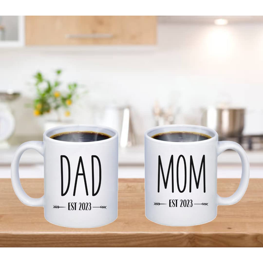 Tipit Drinkware Pregnancy Gift Est 2023-New Parents Gifts-Mommy and Daddy Est 2023 11 oz Mug Set -Adventure Awaits Romper (0-3M)-Top Mom and Dad Gift Set for Parents to Be New Mom Gifts for Women