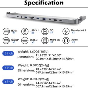 USB C Hub,10-in-2 USB C Adapter for MacBook Pro 16 inch (2017-2022) with 4K HDMI miniDP, 3 USB 3.0 Ports, SD/TF Cards Reader, 100W Power Delivery Thunderbolt 3 Dock, 3.5mm Audio, Space Grey