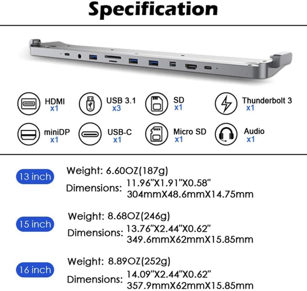 USB C Hub,10-in-2 USB C Adapter for MacBook Pro 16 inch (2017-2022) with 4K HDMI miniDP, 3 USB 3.0 Ports, SD/TF Cards Reader, 100W Power Delivery Thunderbolt 3 Dock, 3.5mm Audio, Space Grey