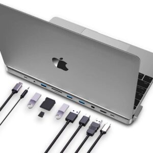 USB C Hub,10-in-2 USB C Adapter for MacBook Pro 16 inch (2017-2022) with 4K HDMI miniDP, 3 USB 3.0 Ports, SD/TF Cards Reader, 100W Power Delivery Thunderbolt 3 Dock, 3.5mm Audio, Space Grey