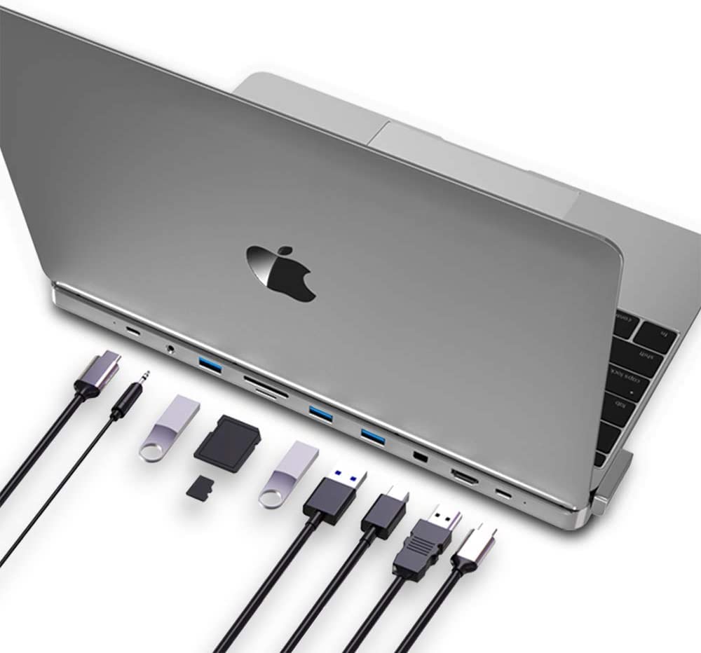 USB C Hub,10-in-2 USB C Adapter for MacBook Pro 16 inch (2017-2022) with 4K HDMI miniDP, 3 USB 3.0 Ports, SD/TF Cards Reader, 100W Power Delivery Thunderbolt 3 Dock, 3.5mm Audio, Space Grey