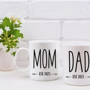 Tipit Drinkware Pregnancy Gift Est 2023-New Parents Gifts-Mommy and Daddy Est 2023 11 oz Mug Set -Adventure Awaits Romper (0-3M)-Top Mom and Dad Gift Set for Parents to Be New Mom Gifts for Women