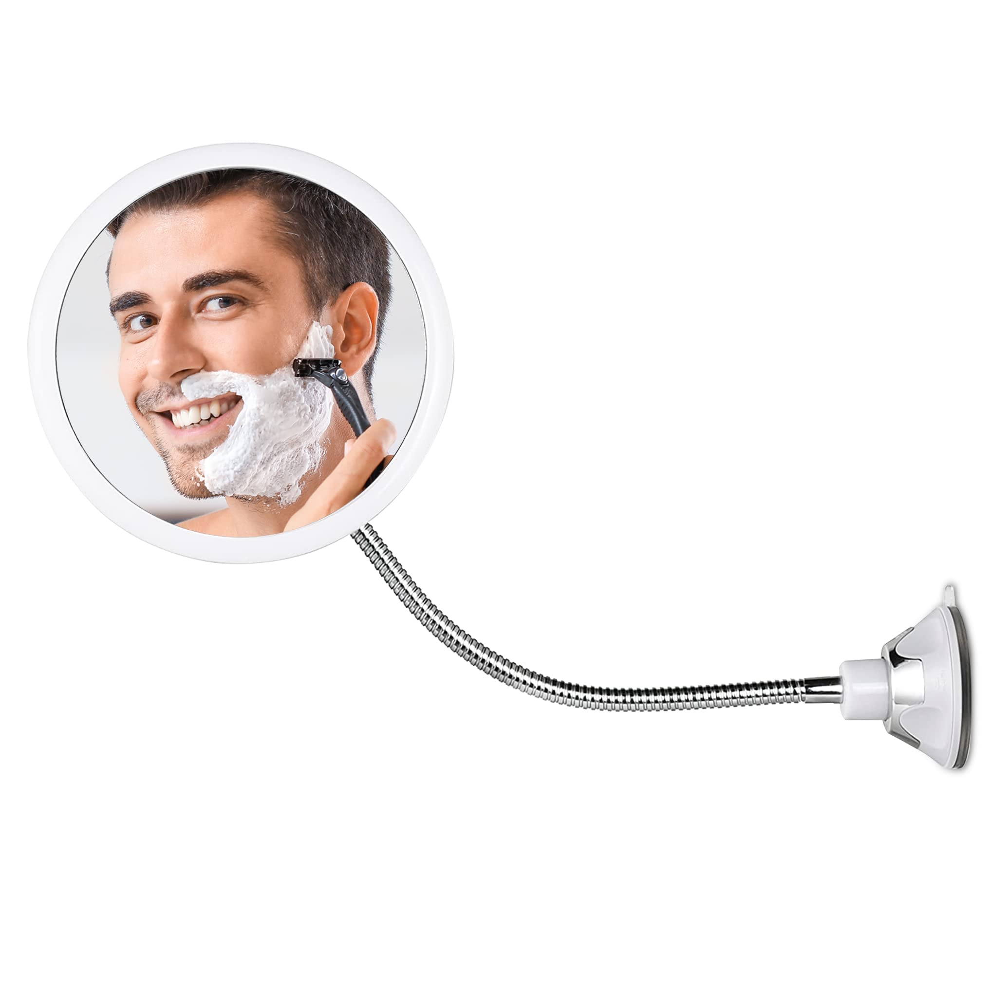 MIRRORVANA Flexible Round Fogless Shower Mirror for Shaving with Height Adjustable Gooseneck Extension, 360° Swivel and Upgraded Suction Cup - Shatterproof 6.7" Diameter Surface