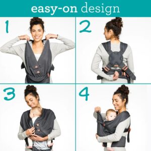 Infantino Hug & Cuddle Adjustable Hybrid Wrap - Black Soft and Simple Pressure Relief Ergonomic Wrap Carrier with Quilted Privacy Cover and Built-in Storage Pouch for Infants and Toddlers 7-26lbs