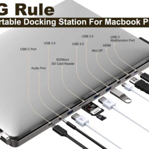 USB C Hub,10-in-2 USB C Adapter for MacBook Pro 16 inch (2017-2022) with 4K HDMI miniDP, 3 USB 3.0 Ports, SD/TF Cards Reader, 100W Power Delivery Thunderbolt 3 Dock, 3.5mm Audio, Space Grey