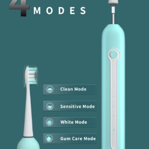 CRKIOB Electric Toothbrush for Adults Ultrasonic Rechargeable Power Toothbrushes One Charge for 180 Days Use with 2 Brush Heads and Holder Electric Toothbrushes (Green)