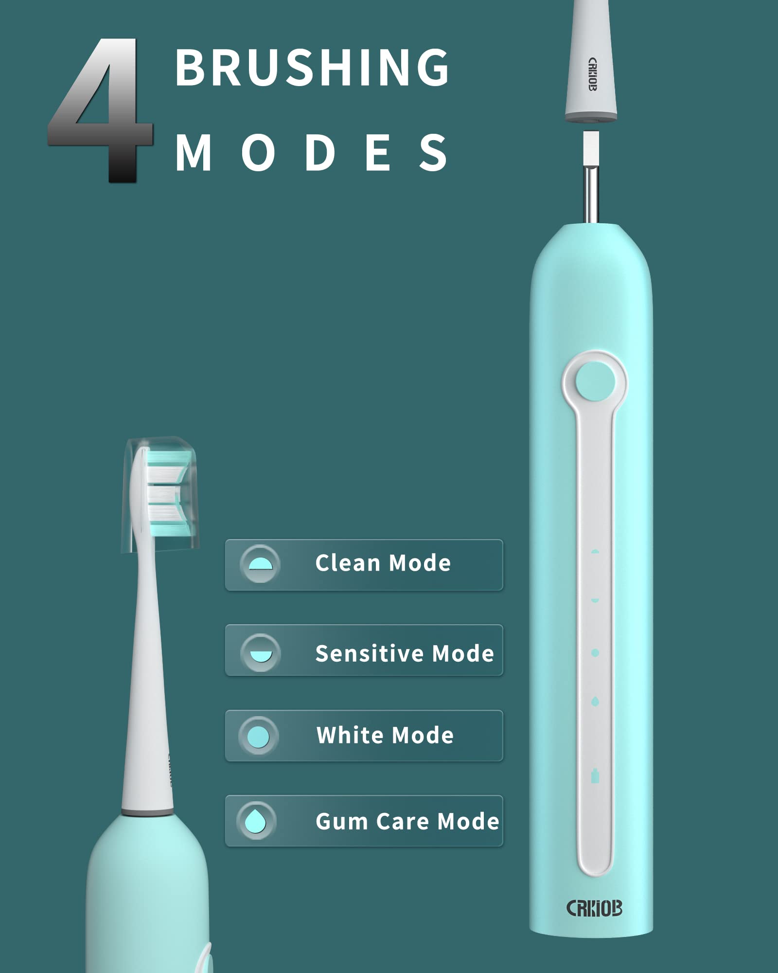 CRKIOB Electric Toothbrush for Adults Ultrasonic Rechargeable Power Toothbrushes One Charge for 180 Days Use with 2 Brush Heads and Holder Electric Toothbrushes (Green)