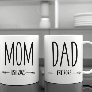 Tipit Drinkware Pregnancy Gift Est 2023-New Parents Gifts-Mommy and Daddy Est 2023 11 oz Mug Set -Adventure Awaits Romper (0-3M)-Top Mom and Dad Gift Set for Parents to Be New Mom Gifts for Women