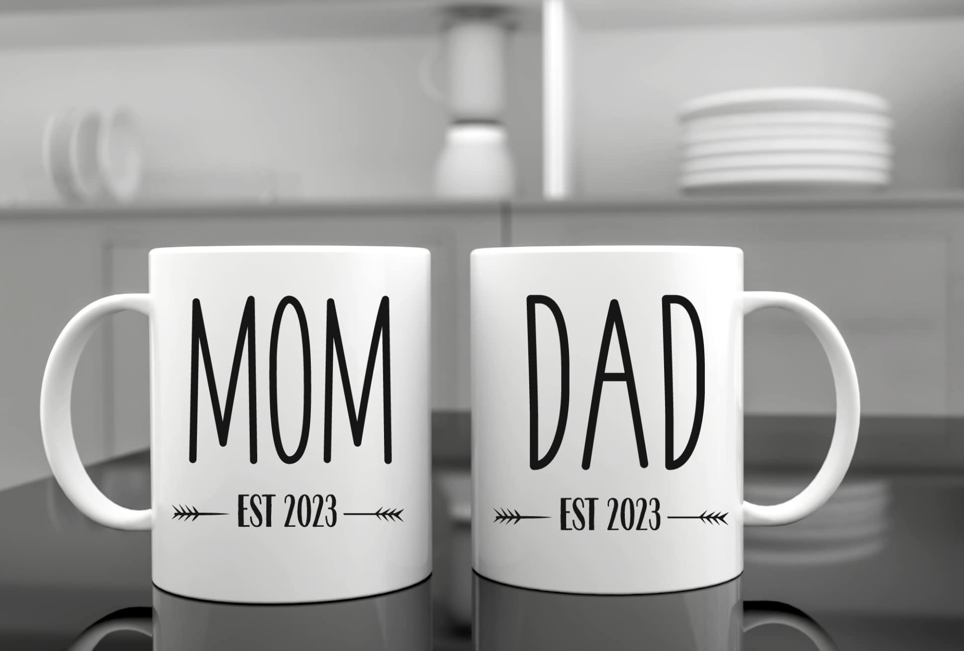 Tipit Drinkware Pregnancy Gift Est 2023-New Parents Gifts-Mommy and Daddy Est 2023 11 oz Mug Set -Adventure Awaits Romper (0-3M)-Top Mom and Dad Gift Set for Parents to Be New Mom Gifts for Women