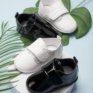 Sonsage Infant Baby Boys Girls Oxford Shoes Black PU Leather Loafers Flats Non-Slip Unisex Classic Moccasins Rubber Soft Sole Newborn Walking School Uniform Wedding Dress Shoe 3-6 Months