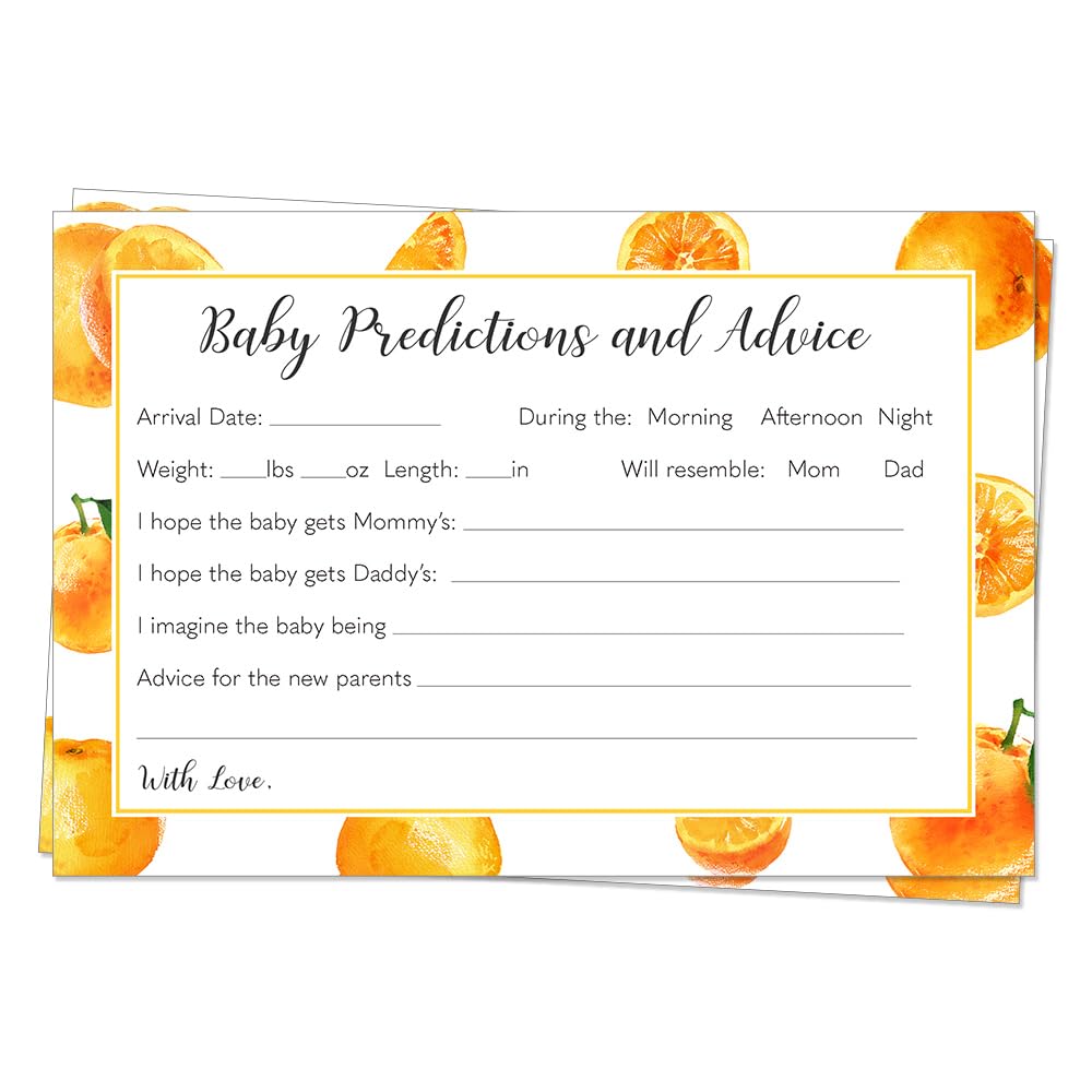 The Invite Lady Orange Citrus Advice for Mommy to Be Predictions Cards Shower Game Games Activity Tangerine Summer Citrus Little Cutie Tropical (24 Count)