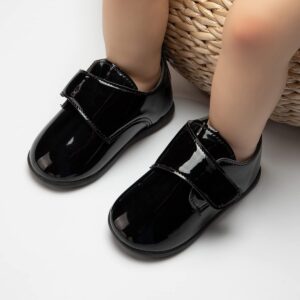 Sonsage Infant Baby Boys Girls Oxford Shoes Black PU Leather Loafers Flats Non-Slip Unisex Classic Moccasins Rubber Soft Sole Newborn Walking School Uniform Wedding Dress Shoe 3-6 Months