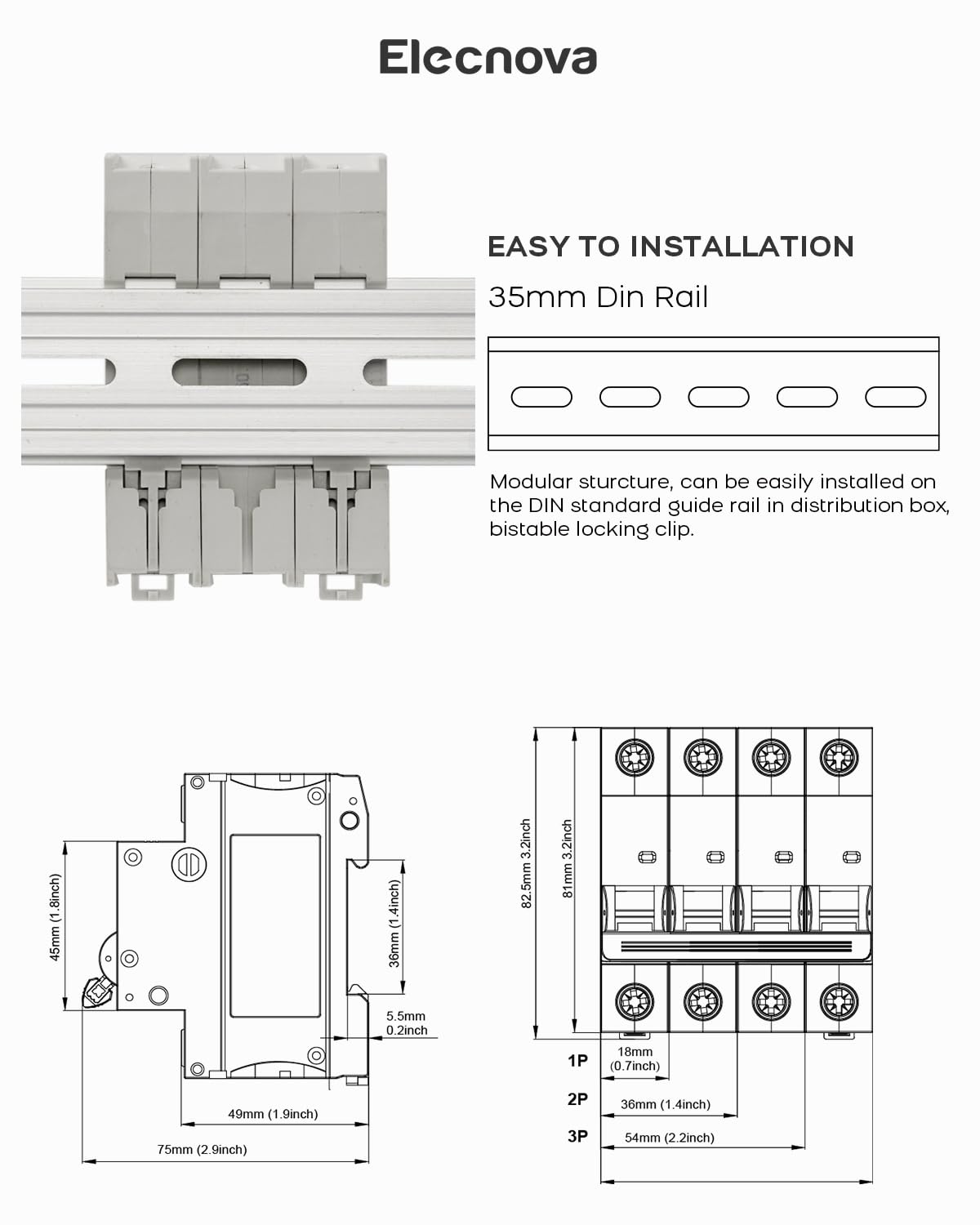 Elecnova 6-63A Miniature Circuit Breaker, AC 3 Pole 400V, DIN Rail Mounted 50 amp Breaker, Thermal Magnetic Trip, 110V / 120V Available, Overload, Short-Circuit Protection