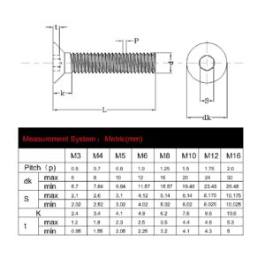 M10-1.5 × 25MM DIN7991 of 304 Stainless Steel Countersunk Screw Bolt Fully Thread Flat Head Socket Cap Screws Metric 10PCS