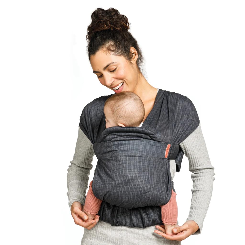 Infantino Hug & Cuddle Adjustable Hybrid Wrap - Black Soft and Simple Pressure Relief Ergonomic Wrap Carrier with Quilted Privacy Cover and Built-in Storage Pouch for Infants and Toddlers 7-26lbs