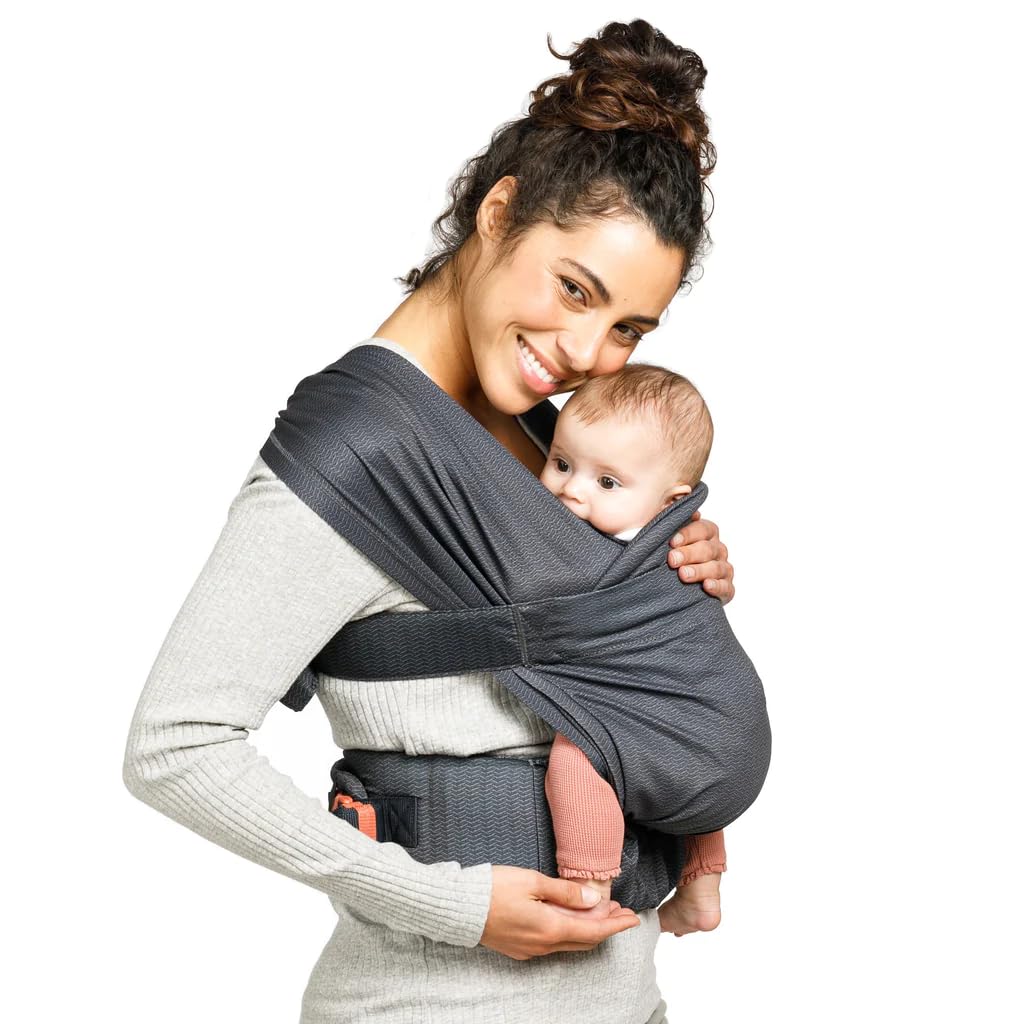 Infantino Hug & Cuddle Adjustable Hybrid Wrap - Black Soft and Simple Pressure Relief Ergonomic Wrap Carrier with Quilted Privacy Cover and Built-in Storage Pouch for Infants and Toddlers 7-26lbs