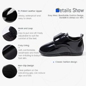 Sonsage Infant Baby Boys Girls Oxford Shoes Black PU Leather Loafers Flats Non-Slip Unisex Classic Moccasins Rubber Soft Sole Newborn Walking School Uniform Wedding Dress Shoe 3-6 Months