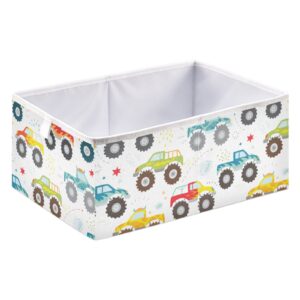 Emelivor Kids Doodle Monster Truck Cube Storage Bin Foldable Storage Cubes Waterproof Toy Basket for Cube Organizer Bins for Kids Girls Boys Toys Book Office Home Shelf Closet - 11.02x11.02x11.02 IN