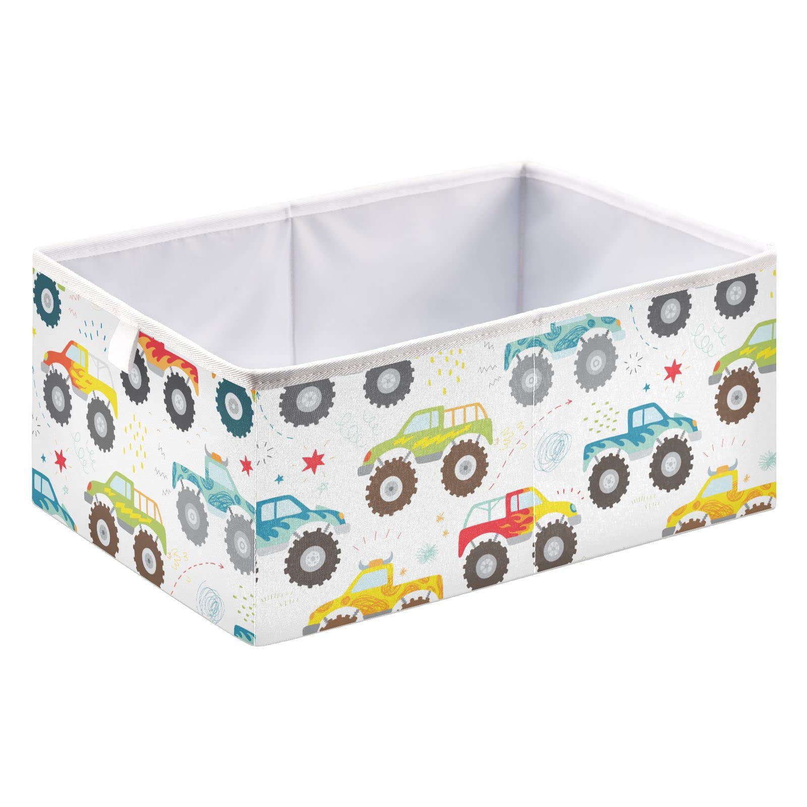 Emelivor Kids Doodle Monster Truck Cube Storage Bin Foldable Storage Cubes Waterproof Toy Basket for Cube Organizer Bins for Kids Girls Boys Toys Book Office Home Shelf Closet - 11.02x11.02x11.02 IN