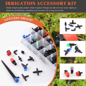 Tanstic 240Pcs Barbed Connectors Drip Irrigation Fittings Kit, Including Single Barbs, Straight Barbs, Tees, Switch Valve, Elbows, End Plug, Hose Stakes, 4-Way Coupling for Sprinkler Drip Systems