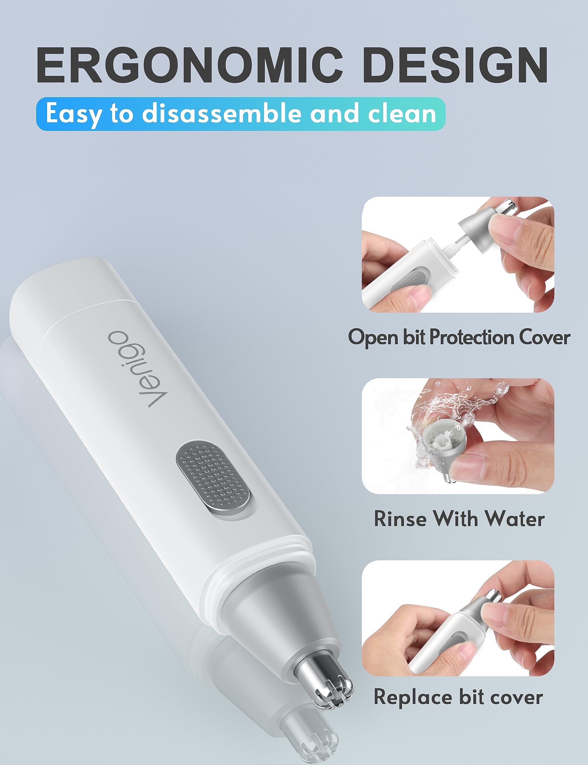 Professional Ear and Nose Hair Trimmer Clipper for Men and Women, Painless Electric Eyebrow Hair Remover, Dual Edge Blades for Easy Cleansing, Battery-Operated (White)