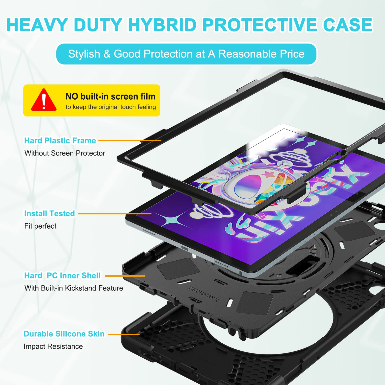 TSQQST Case for Lenovo Tab M10 Plus Case 10.6 Inch 2022 3rd Gen (TB-125F/TB-128F) with Stand Hand Strap Shoulder Strap | Heavy Duty Rugged Kids Case for Tablet Lenovo M10 Plus 10.6" (Black)