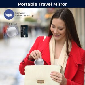 MIRRORVANA Small Compact 15X Magnifying Mirror for Travel - Handheld, Foldable & Very Lightweight - Mini Pocket-Sized Magnified Mirror for Purse - Round 3.3” Diameter