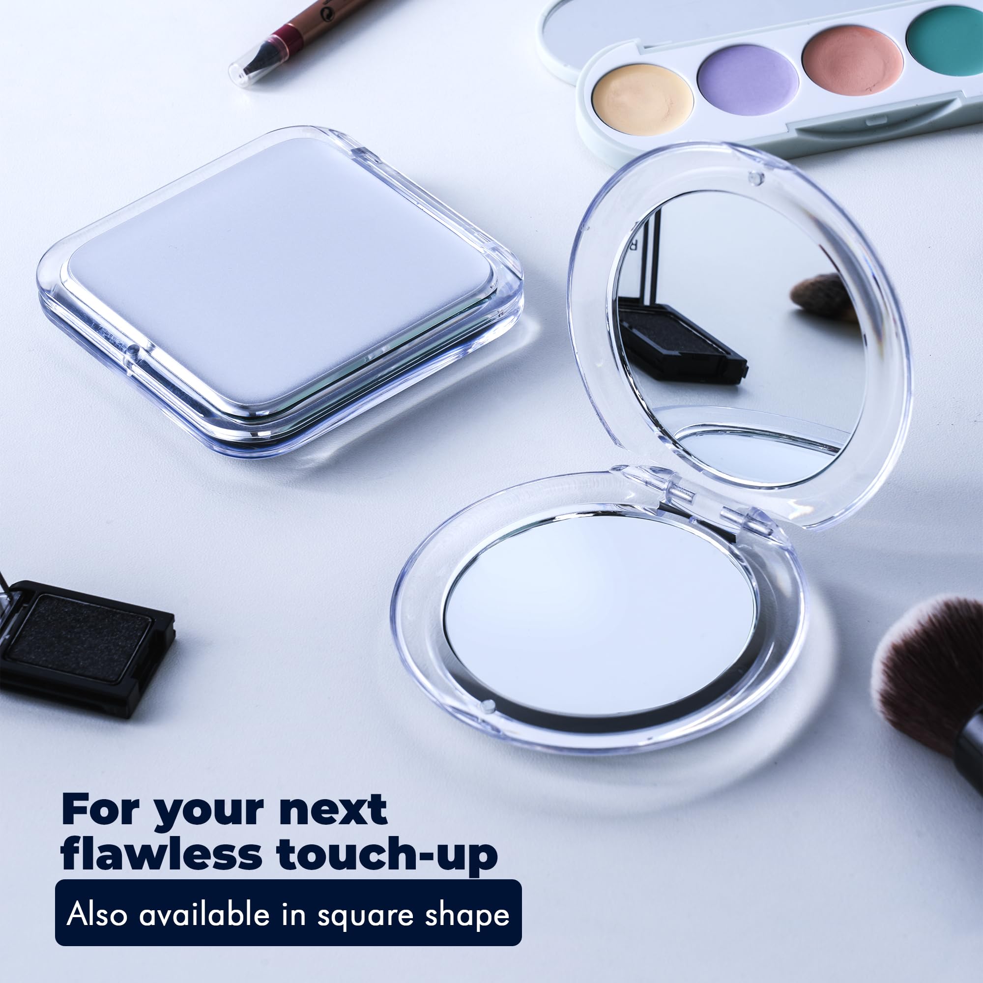 MIRRORVANA Small Compact 15X Magnifying Mirror for Travel - Handheld, Foldable & Very Lightweight - Mini Pocket-Sized Magnified Mirror for Purse - Round 3.3” Diameter