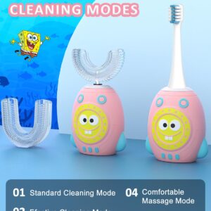 FTOYIN Kids U Shaped Electric Toothbrush, Kids Electric Toothbrushes with 5 Modes, Sonic Toothbrush Kids IPX7 Waterpoof with 3 Brush Heads, 360° Automatic Toothbrush Kids for Age 2-12