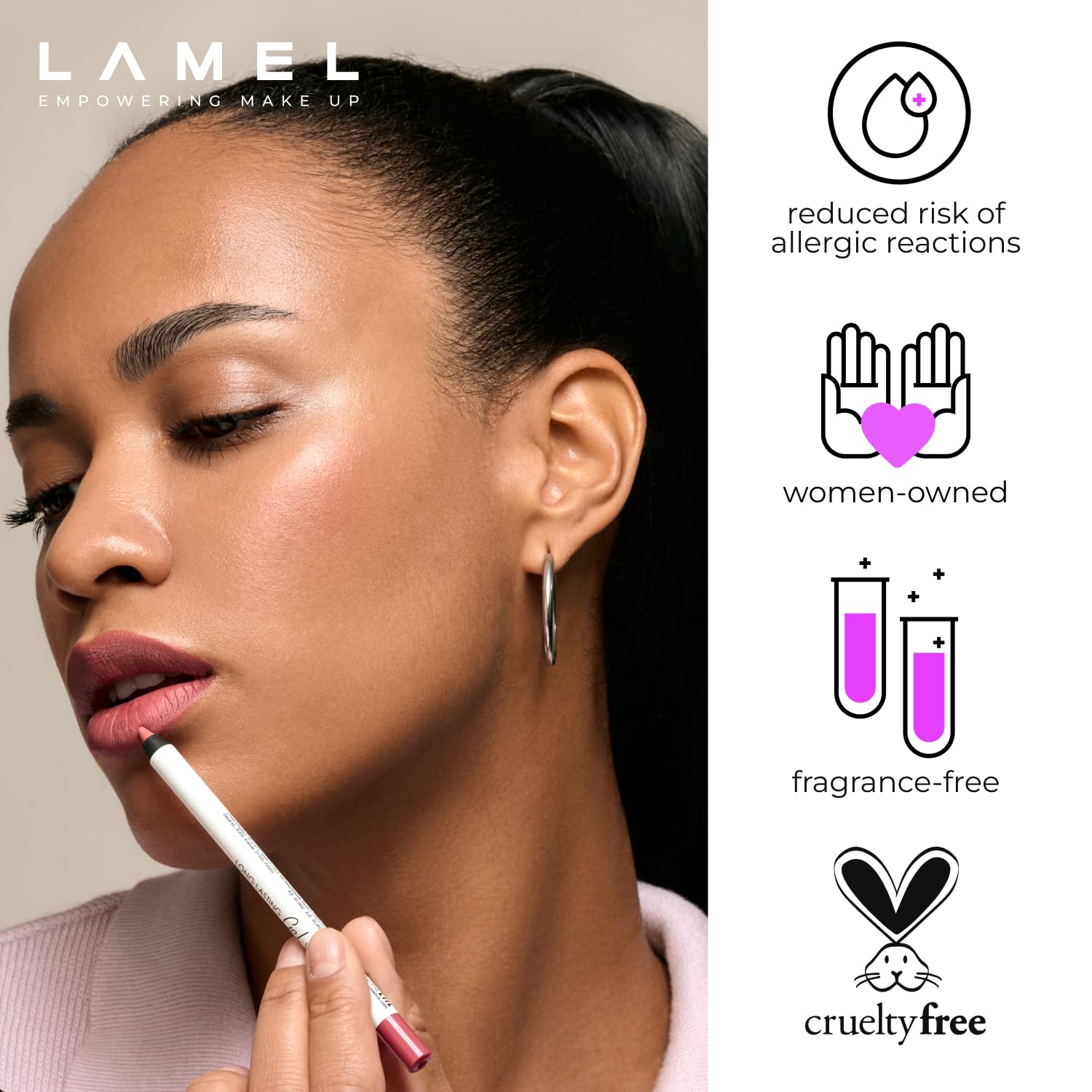 Lamel Matte Gel Lip Liner Pencil | Weightless & CreamyTexture - Sharpenable - Longwear & Waterproof - High Pigmented & Flawless Finish - Cruelty-free & Paraben-Free - 404, 1,7g/0.05oz. (Berry)