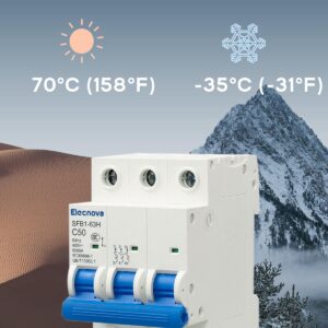 Elecnova 6-63A Miniature Circuit Breaker, AC 3 Pole 400V, DIN Rail Mounted 50 amp Breaker, Thermal Magnetic Trip, 110V / 120V Available, Overload, Short-Circuit Protection