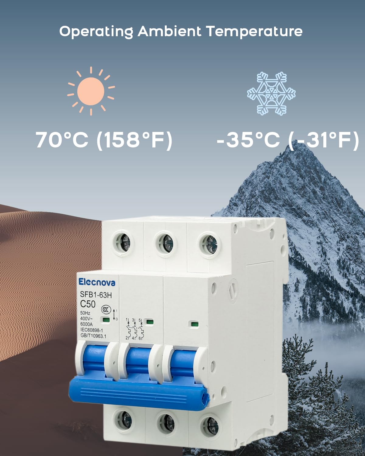 Elecnova 6-63A Miniature Circuit Breaker, AC 3 Pole 400V, DIN Rail Mounted 40 amp Breaker, Overload, Short-Circuit Protection, 110V / 120V Available, MCB