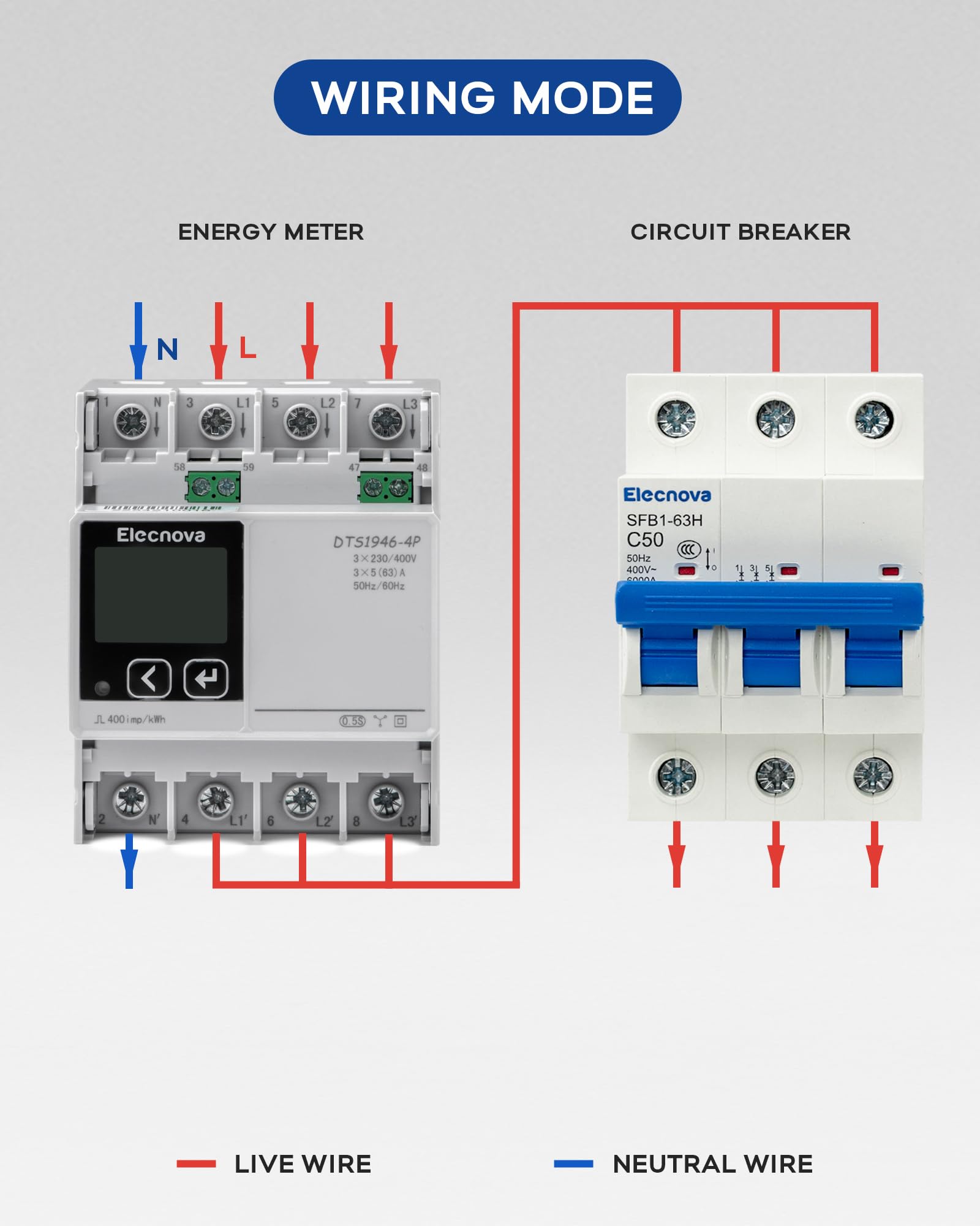 Elecnova 6-63A Miniature Circuit Breaker, AC 3 Pole 400V, DIN Rail Mounted 40 amp Breaker, Overload, Short-Circuit Protection, 110V / 120V Available, MCB