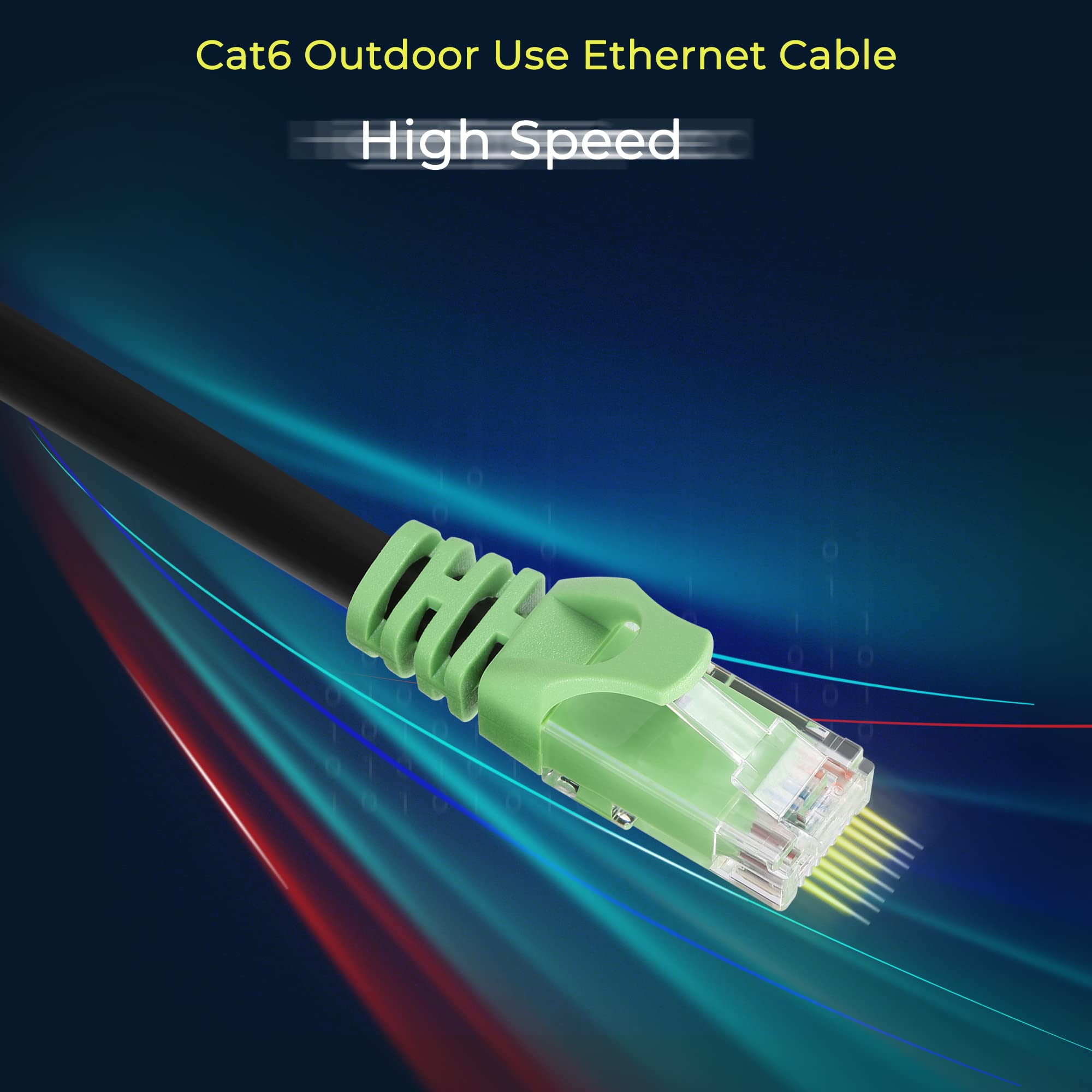 Rapink Cat6 Outdoor Ethernet Cable 200 ft, Ethernet Cable UV Resistant, Cat6 Outdoor Cable Waterproof, Network Cable Copper Clad Aluminum for Indoor & Outdoor Use