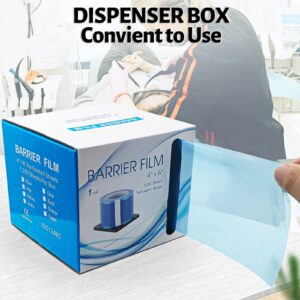 2 Rolls Barrier Film Tattoo Barrier Tape with Dispenser Box, 4" x 6" Dental Plastic Sheets Perforated Protective Pe Film Disposable -1 Roll of 1200 Sheets - Blue