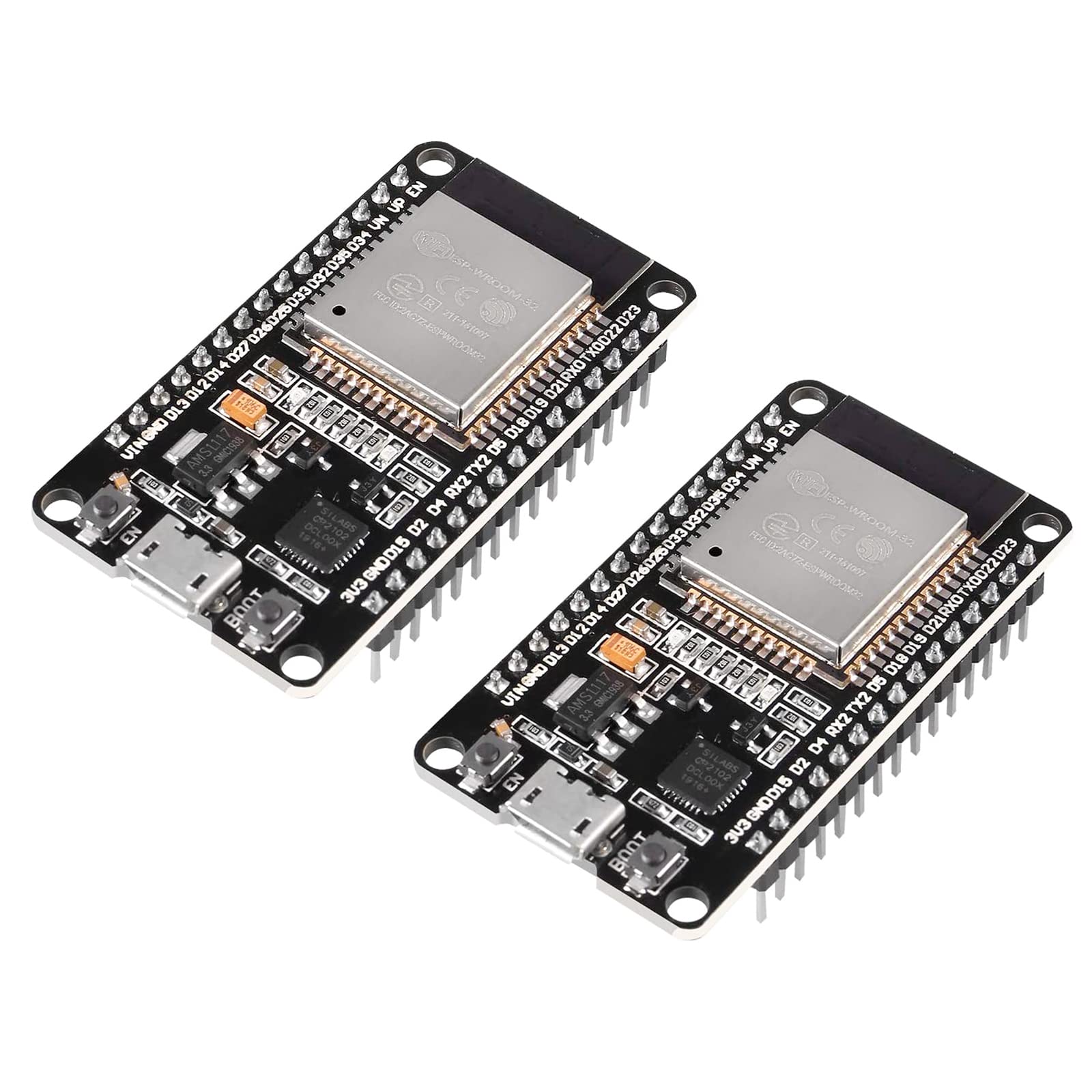 Diitao 2PCS ESP32 ESP32S ESP-WROOM-32 Development Board,NodeMCU 2.4GHz Dual-Core WLAN WiFi +Bluetooth 2 Function Microcontroller (ESP32 30PIN)