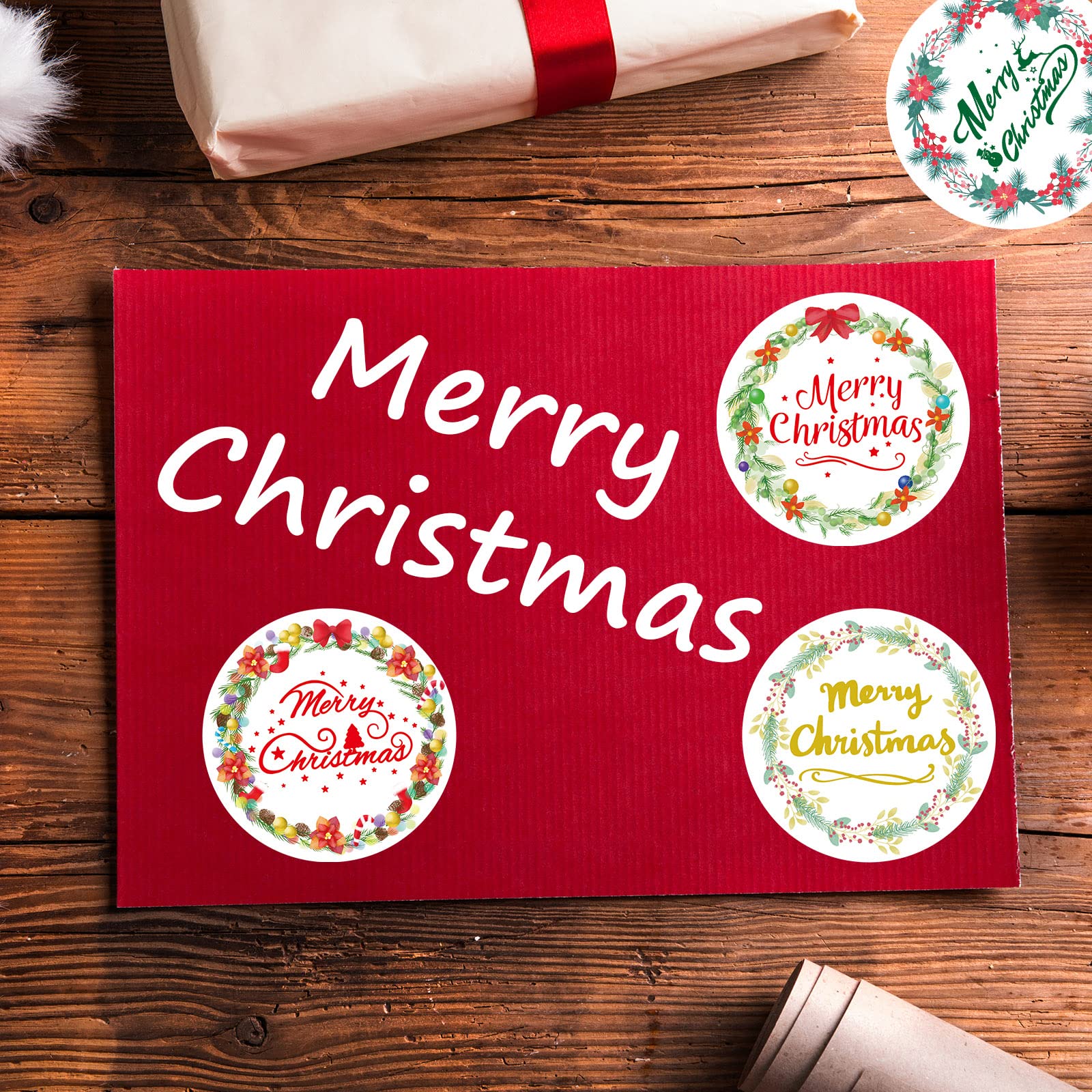 Merry Christmas Thank You Stickers Wreath Holiday Stickers for Envelope Seals 100Pcs