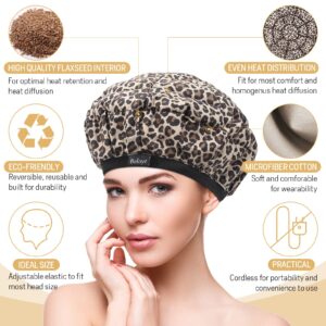 Flaxseed Deep Conditioning Heat Cap - Boloye Cordless 100% Safe Microwave Hot Cap for Natural Curly Textured Hair Care, Drying, Styling, Curling, Universal size (10 PCS One-time shower cap) (Leopard)