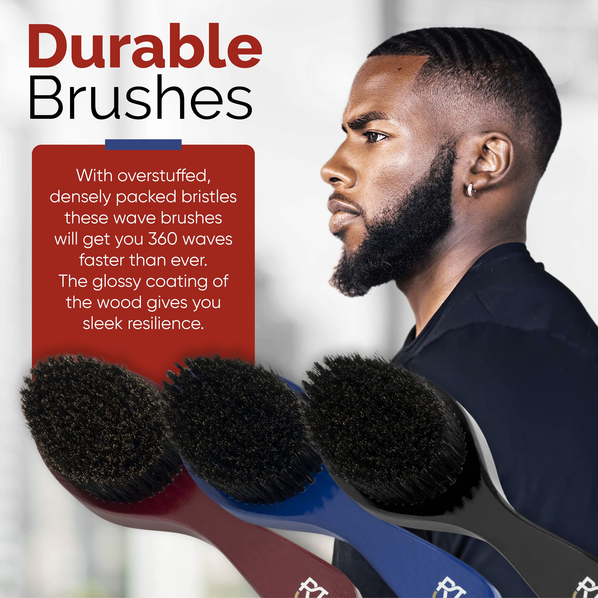 Roman-T Men's 360 Wave Brush Set - Three Handle Brushes for 360 Waves (Soft, Medium & Hard) - Grooming Gift Set