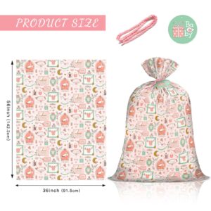 WRAPAHOLIC 56" Large Baby Girl Plastic Gift Bag - Pink Baby Girl Design for Baby Shower, Kids Birthdays, Parties, Celebrating, or Any Occasion - 56" H x 36" W