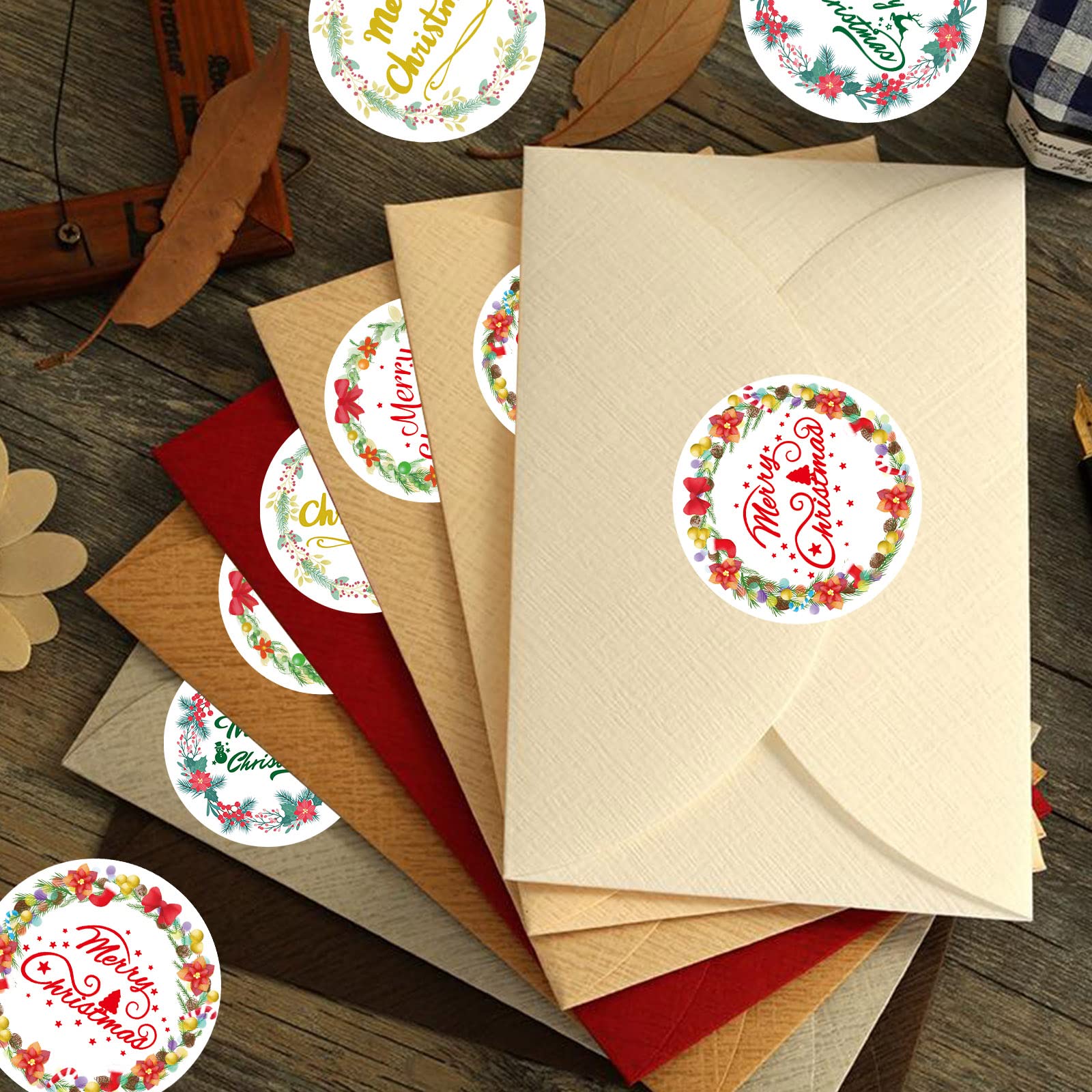 Merry Christmas Thank You Stickers Wreath Holiday Stickers for Envelope Seals 100Pcs