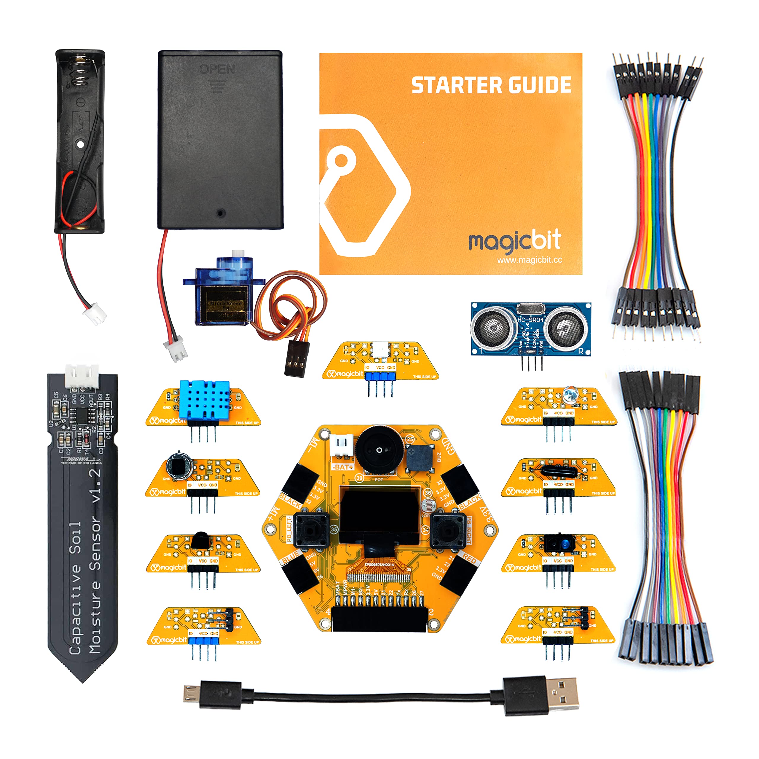 Magicbit Pro - Arduino Compatible STEM Innovation kit for Programming, IoT, Robotics & Electronics + 10 Plug and Play Sensor modules for Applications + ESP32 Powered + Free Learning Content