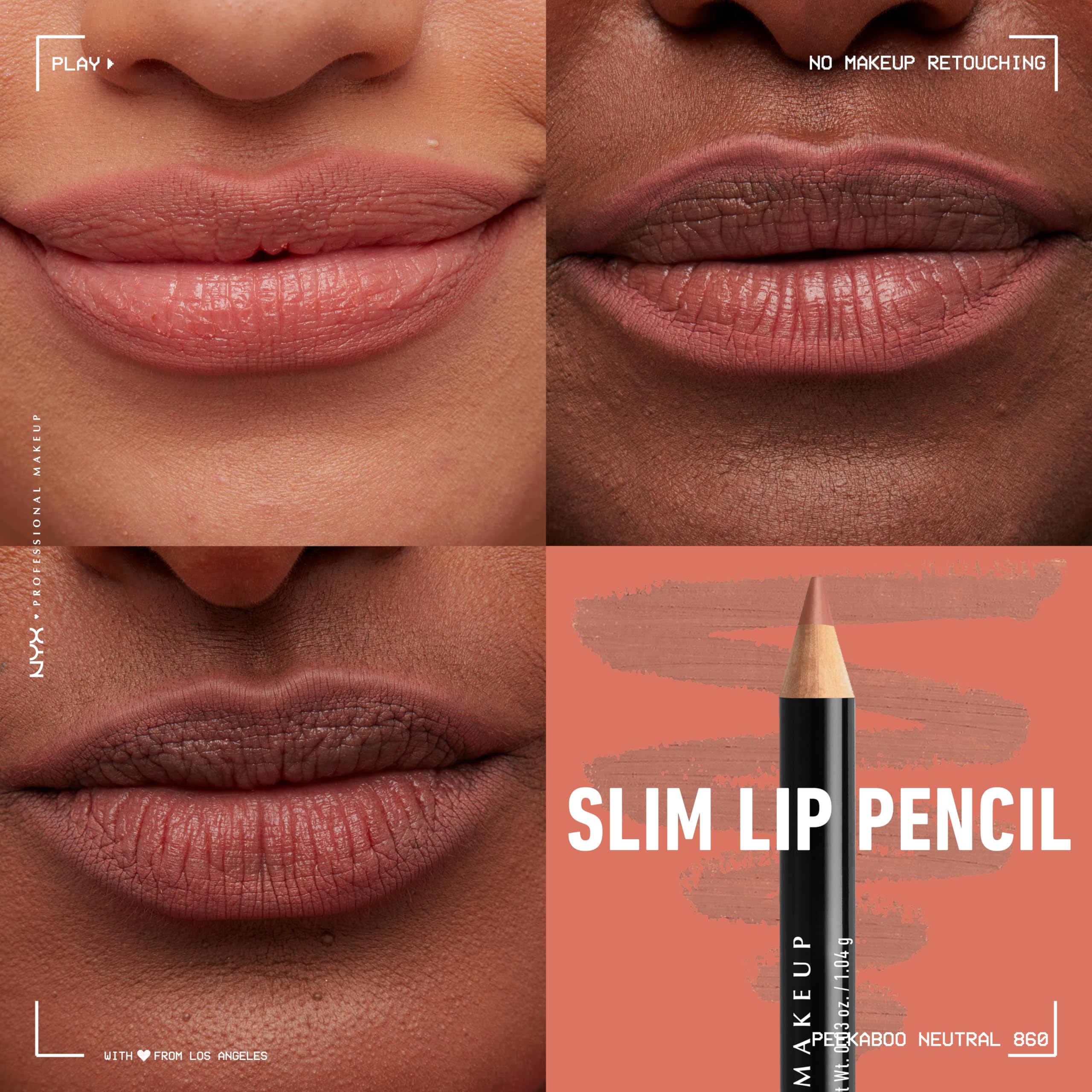 NYX PROFESSIONAL MAKEUP Slim Lip Pencil, Long-Lasting Creamy Lip Liner - Pack Of 3 (Peakaboo Neutral, Nude Pink, Ever)