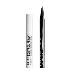 nyx professional makeup control freak eyebrow gel, clear + epic ink liner, black (2-pack bundle)