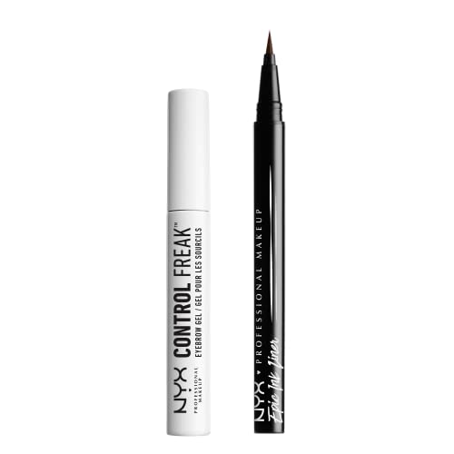 NYX PROFESSIONAL MAKEUP Control Freak Eyebrow Gel, Clear + Epic Ink Liner, Black (2-Pack Bundle)