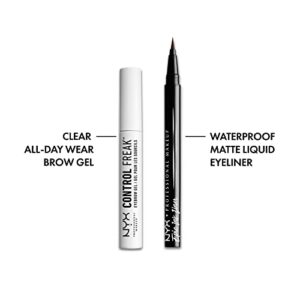 NYX PROFESSIONAL MAKEUP Control Freak Eyebrow Gel, Clear + Epic Ink Liner, Black (2-Pack Bundle)