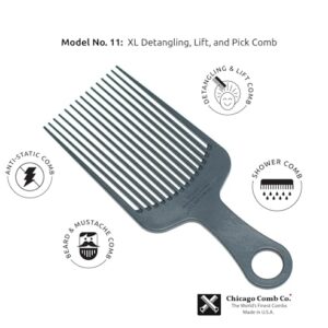 Chicago Comb Model 11 Carbon Fiber, Large Hair Pick, Anti-Static, 7.5 Inches (19 cm), Made in USA